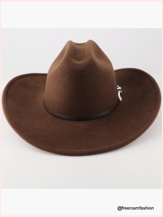 Unisex Classic Felt Western Cowboy Hat Wide Brim Belt Buckle Retro Fedora